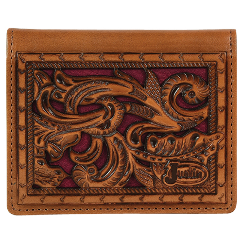 JUSTIN BIFOLD CARD WALLET MAROON INLAY
