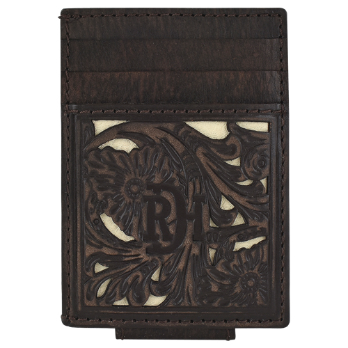 RED DIRT HAT CO CARD CASE W/MAGNET CLIP DK BROWN W/IVORY UNDERLAY