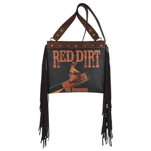 RED DIRT HAT CO LADIES CROSSBODY W/ROCKET COWGIRL AND LEATHER FRINGE
