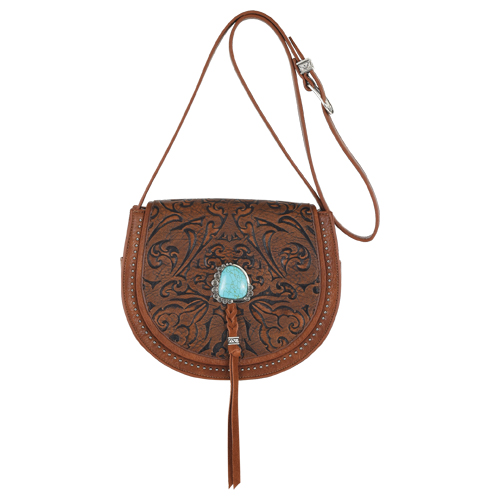 CATCHFLY SADDLE BAG EMBOSSED WITH FAUX TURQ STONE