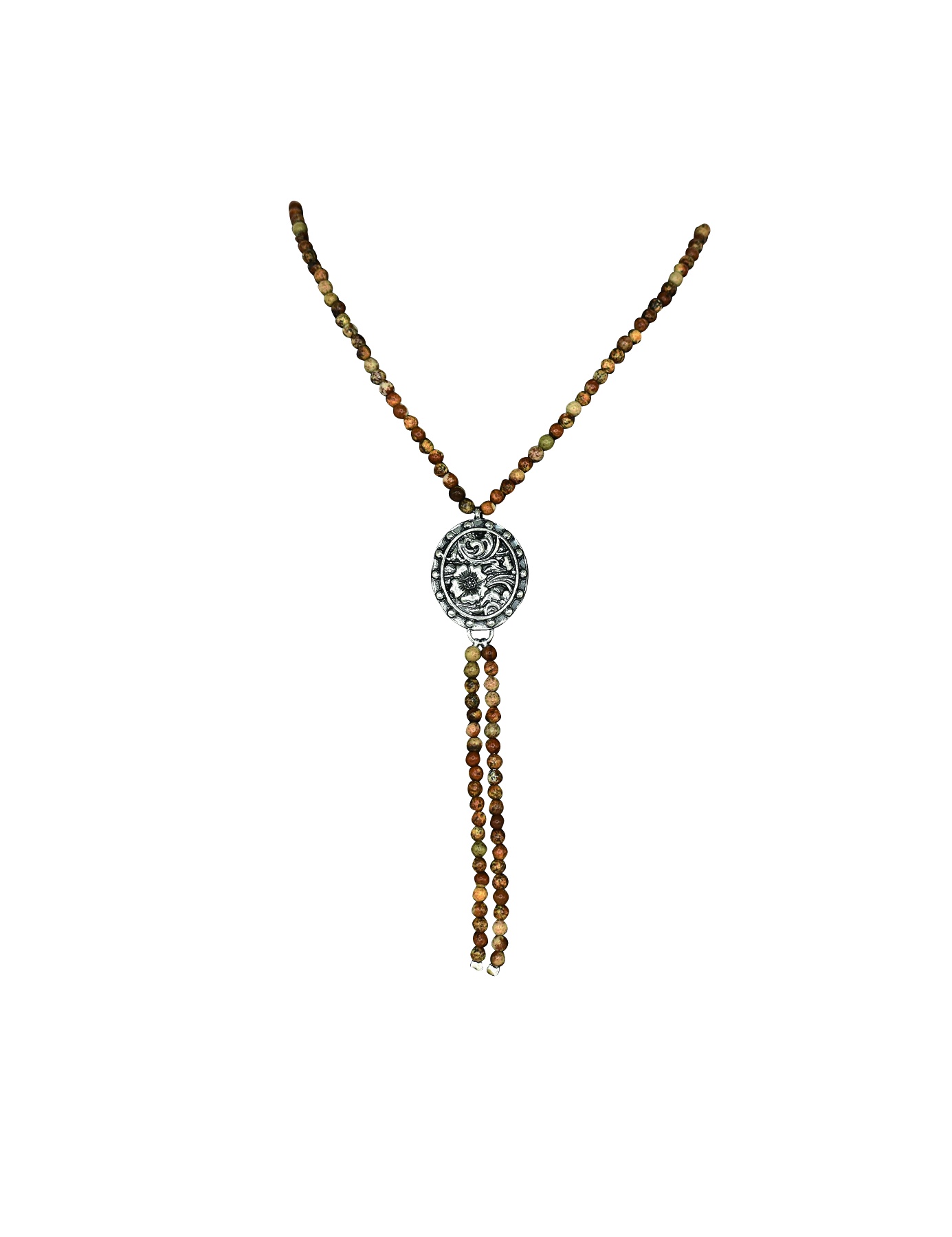 JUSTIN LADIES NECKLACE BEADED LARIAT WITH FLORAL PENDANT