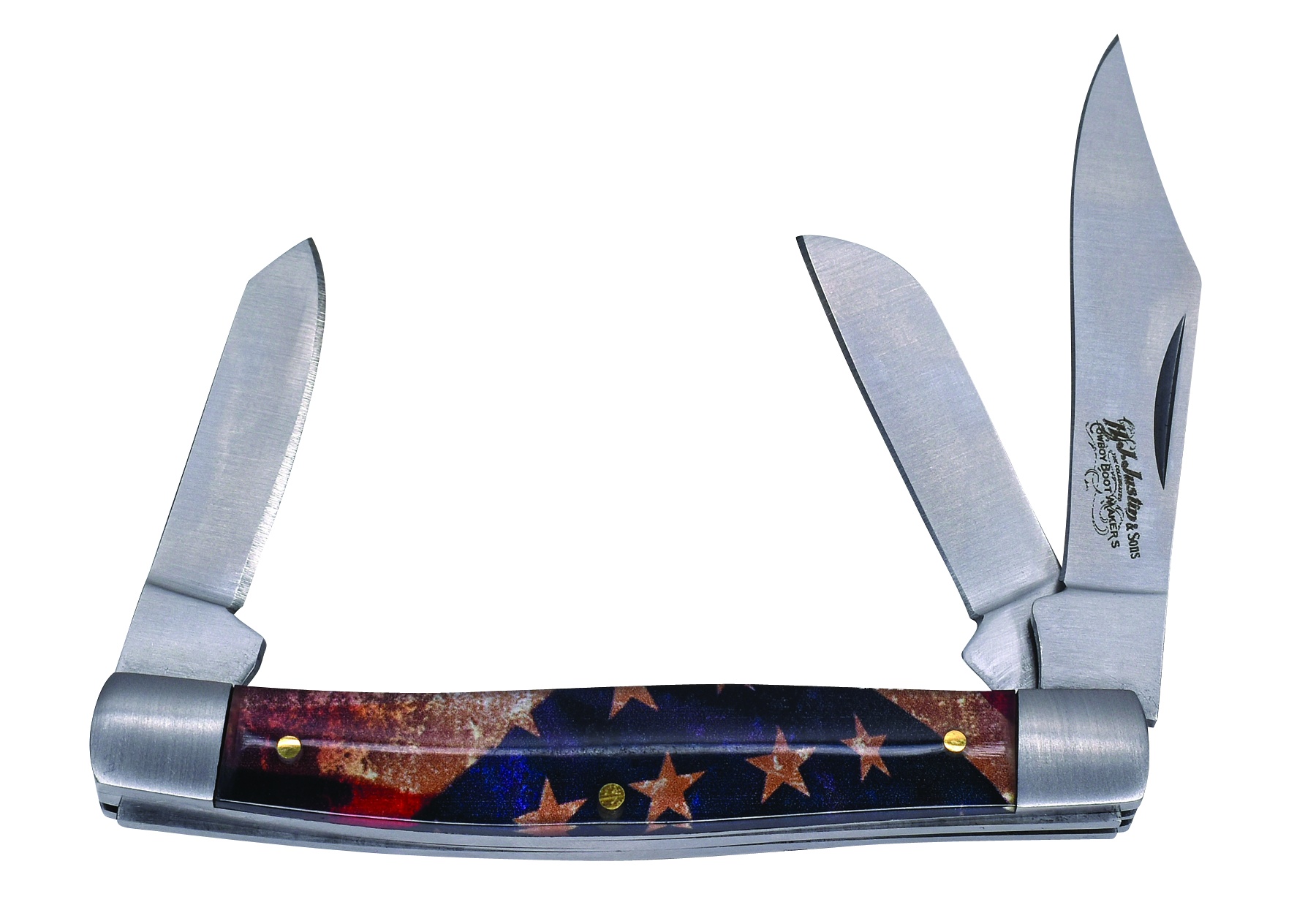 JUSTIN STOCKMAN KNIFE ACRYLIC USA FLAG 3 BLADE
