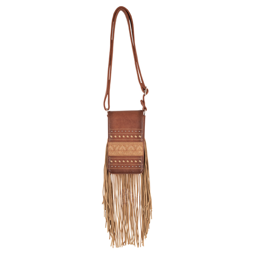 RED DIRT HAT CO LADIES PHONE CROSSBODY TAN W/BUCKSTITCH AND FRINGE