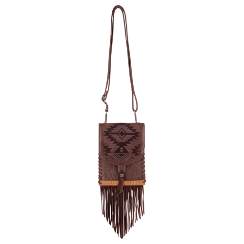 CATCHFLY LADIES SADDLE POUCH BROWN W/ DESIGN