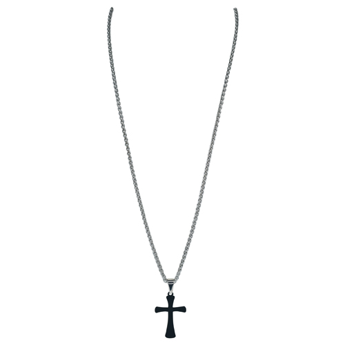 JUSTIN MENS NECKLACE MATTE RUBBER COATED BLACK CROSS