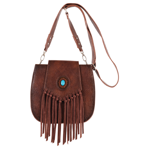 JUSTIN LADIES SADDLE BAG BROWN W/FAUX TURQUOISE CONCHO