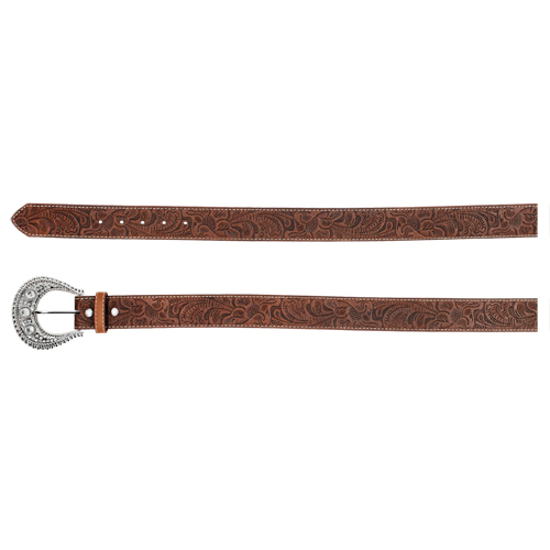 CATCHFLY LADIES BELT BROWN TOOLED W/RHINESTONE BUCKLE