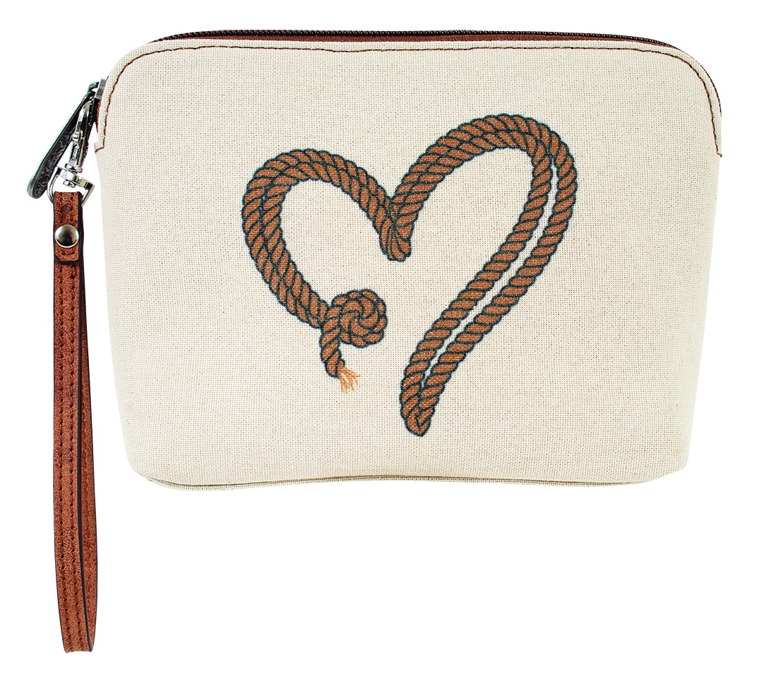 JUSTIN LADIES COSMETIC POUCH CANVAS W/BROWN ROPE HEART