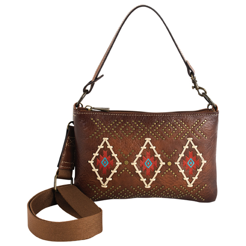 CATCHFLY LADIES MINI SHOULDER TAN EMBROIDERED AZTEC DESIGNS W/STUDS