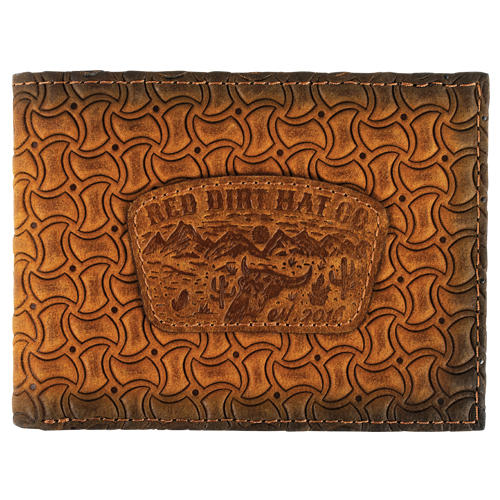 RED DIRT HAT CO BIFOLD WALLET TAN WINDMILL BASKETWEAVE WITH PATCH