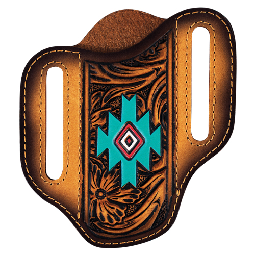 RED DIRT HAT CO PANCAKE KNIFE SHEATH TAN FLORAL TOOLING W/AZTEC DESIGN