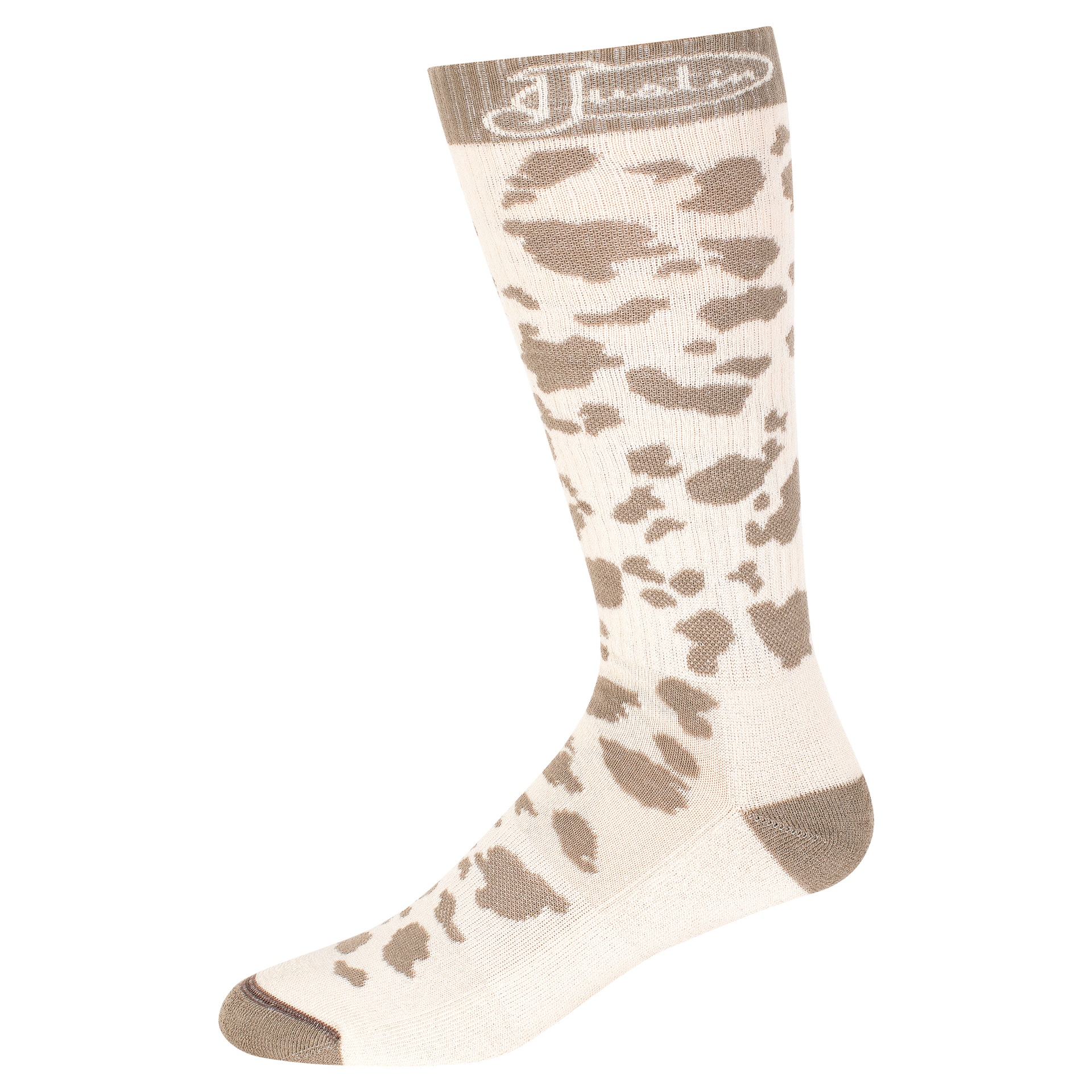 JUSTIN LADIES CREW CUT SOCK IVORY AND ECRU COW PRINT