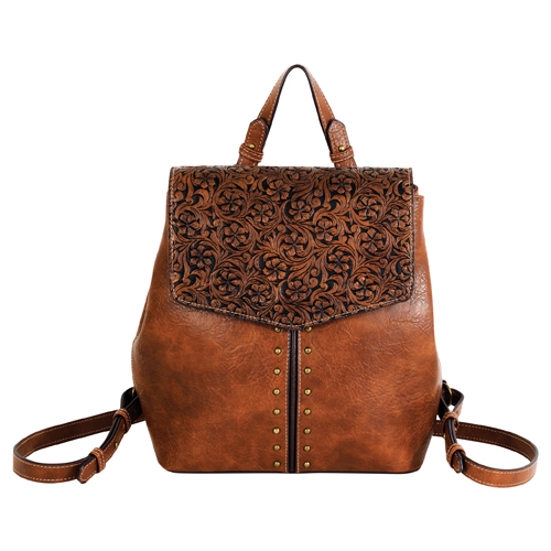 JUSTIN LADIES MINI BACKPACK TAN W/FLORAL EMBOSS AND STUDS