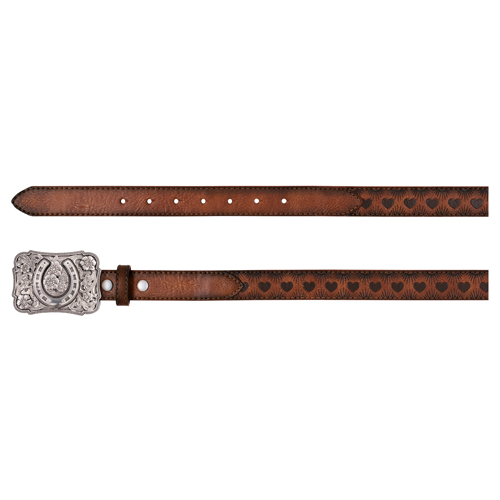 CATCHFLY GIRLS BELT BROWN W/HEART AND SUNBURST EMBOSS