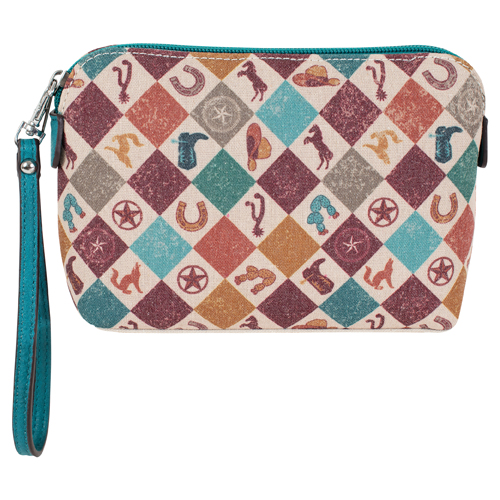CATCHFLY LADIES COSMETIC POUCH CANVAS WITH WESTERN ICONS