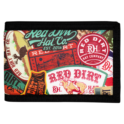 RED DIRT HAT CO MENS BIFOLD WALLET POLYESTER CANVAS W/VELCRO AND PATCH SMASH PRINT