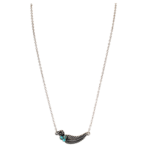 JUSTIN LADIES NECKLACE FEATHER BAR W/TURQUOISE COLORED STONES