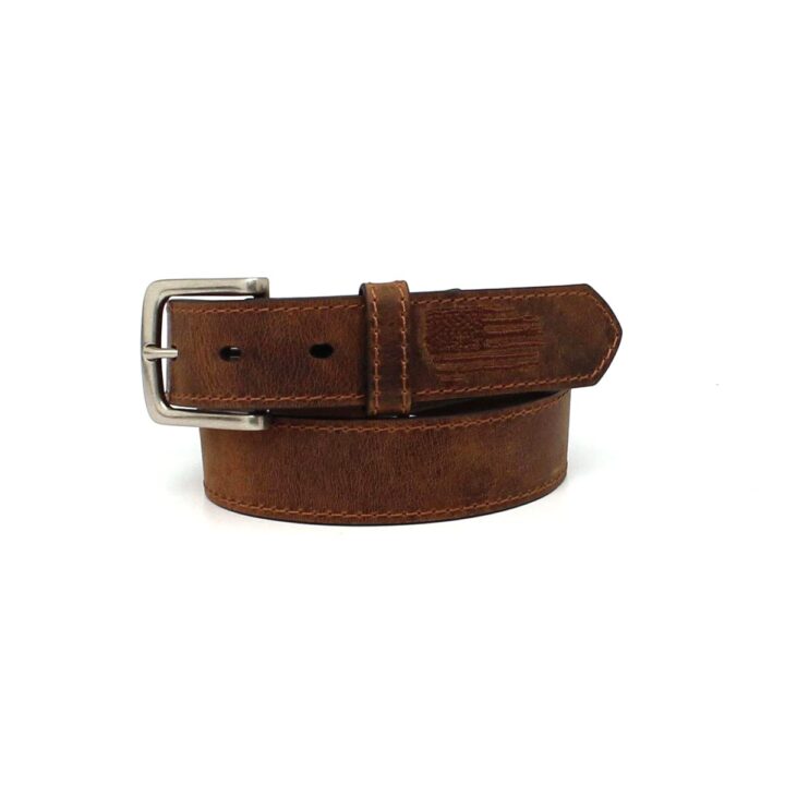 ARIAT Youth Boys Embroidered USA Flag Distressed Leather Belt, Brown
