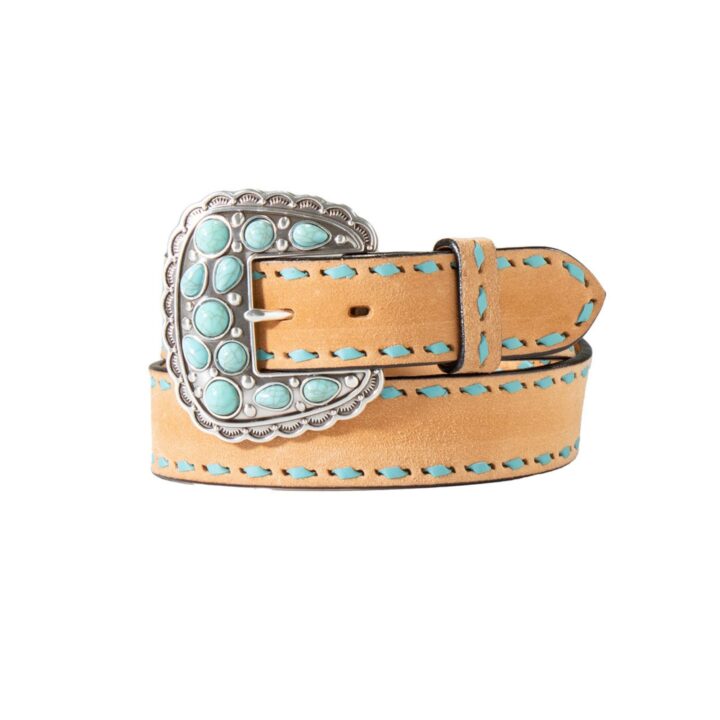Angel Ranch Women's Belt Roughout Twisted Buck Lacing, Turquoise, M