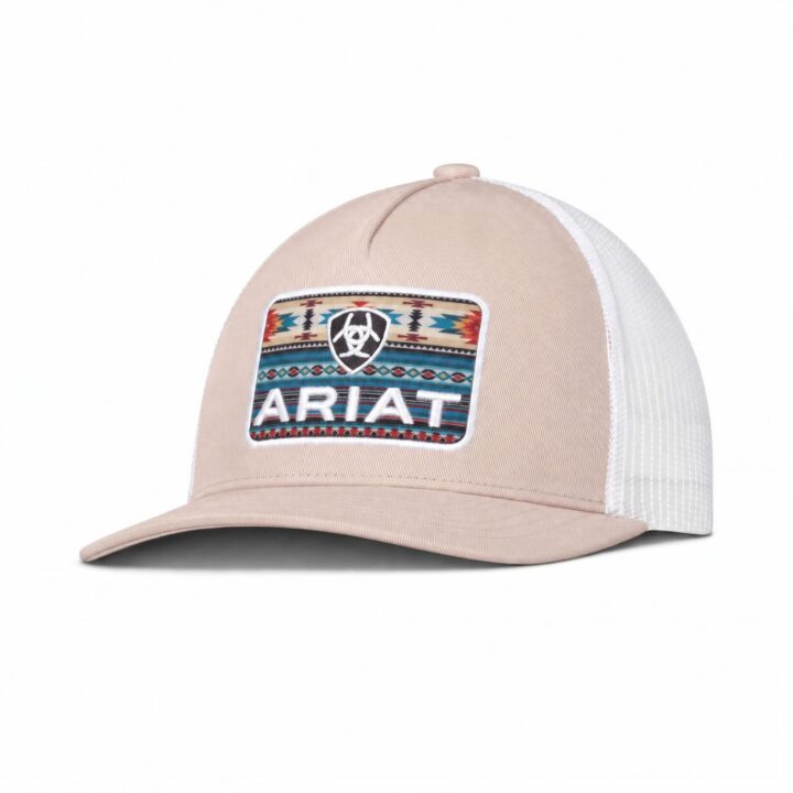 ARIAT Men's Rectangle Southwestern Patch Trucker Cap, Snapback, Beige