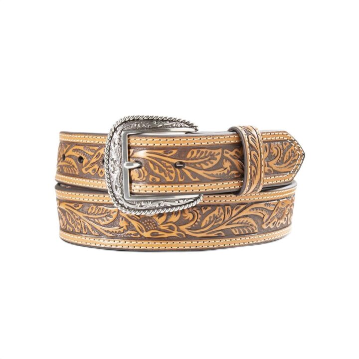 ARIAT Men's Leather Floral Embossed Belt, Tan, 30