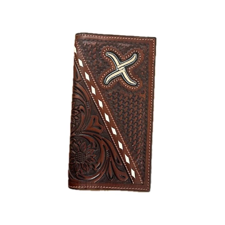 Twisted X XWH1R Mens Rodeo Wallet Tooled Basketweave Floral Ribbon Brown Leather