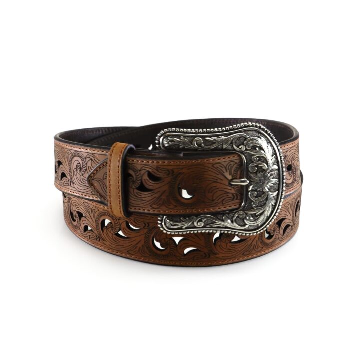 ARIAT Women's Scroll Cutout Basic Belt, Brown, Large
