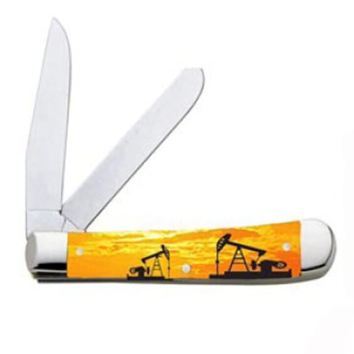Circle SH Folding Trapper Knife, Acrylic Handle (Oil Field Sunset)