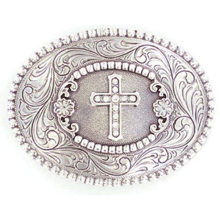 Nocona Women's Rhinestone Cross Belt Buckle Silver One Size