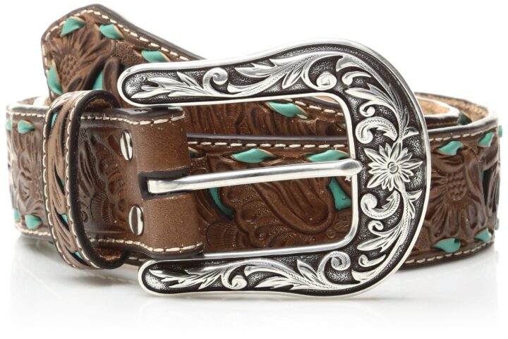 Nocona Belt Co. Women's Nocona Tirquoise Inlay Buck Belt Accessory, brown, Extra Large