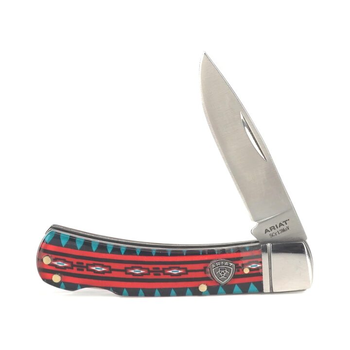 ARIAT Aztec Acrylic Smooth Blade Folding Pocket Knife, Multicolor, 3” Blade (Large)