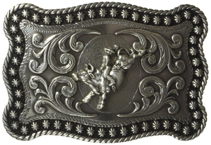 Nocona Men's Silver Bull Scalop Rectangle Buckle, silver, One Size