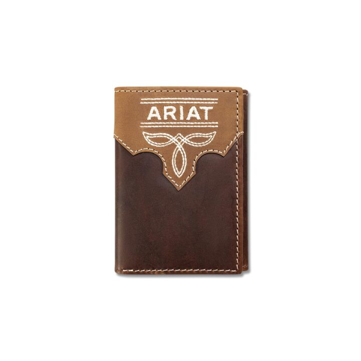 ARIAT Men's Crazy Horse Boot Stitch Leather Trifold Wallet
