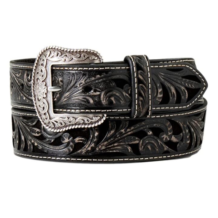 ARIAT Women's Western Floral Embossed Leather Belt, Black, Large