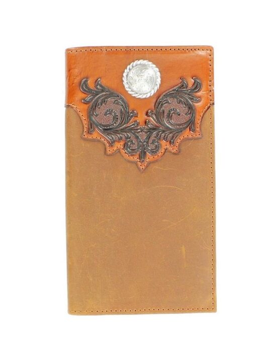 Nocona Men's Scroll Embossed Leather Overlay Rodeo Wallet Med Brown One Size
