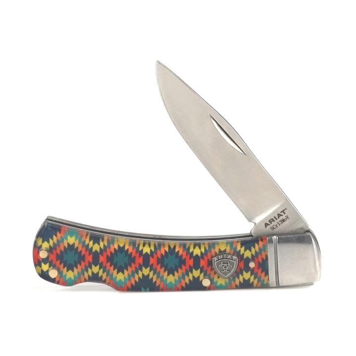 ARIAT Southwestern Pattern Smooth Blade Folding Pocket Knife, Multicolor, 3” Blade (Large)