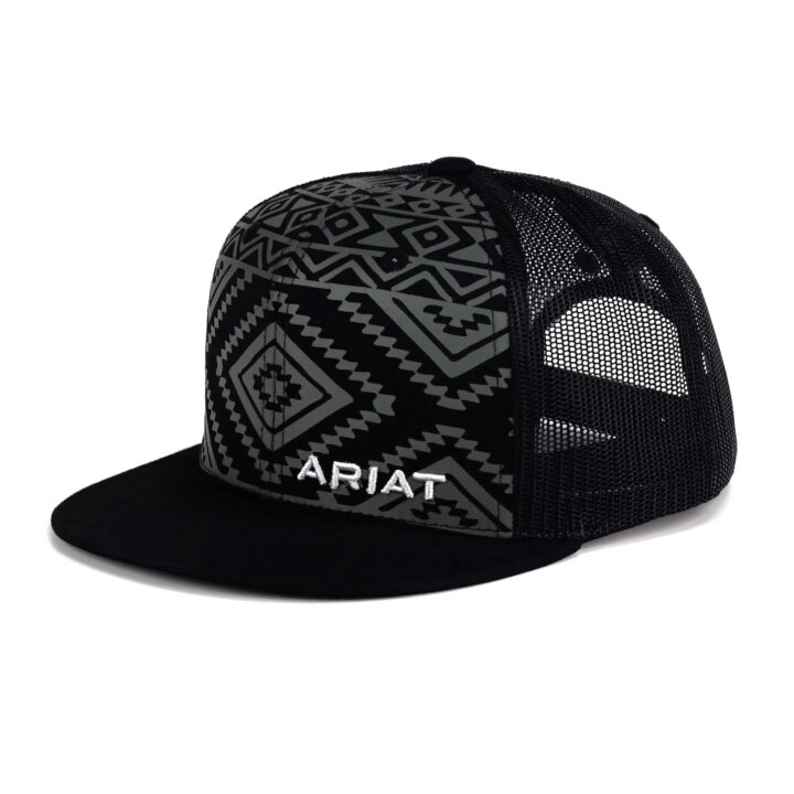 ARIAT Youth Flat Bill Cap with Aztec Pattern, Black