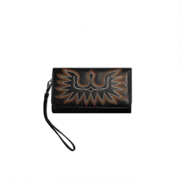 ARIAT Women's Casanova Wallet, Boot Stitch Design, Removable Wristlet, Leather, Black