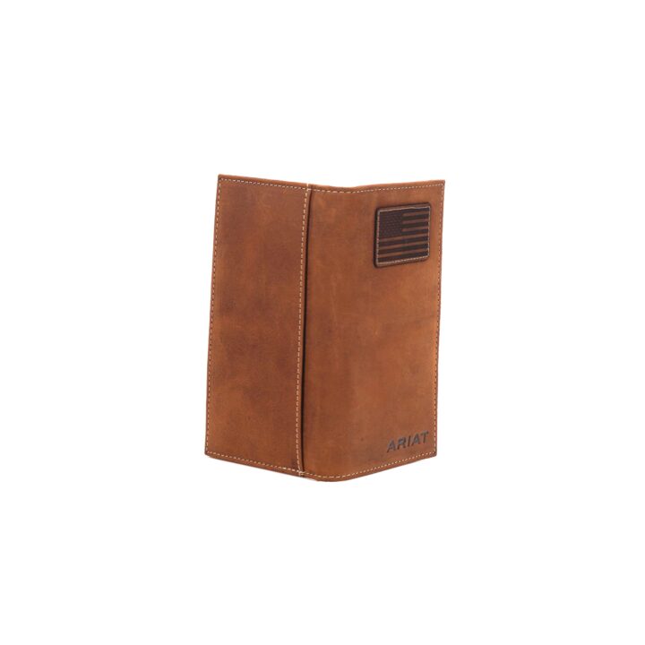 ARIAT Men's Flag Patch Leather Rodeo Wallet, Medium Brown, 6.5 x 3.5 in