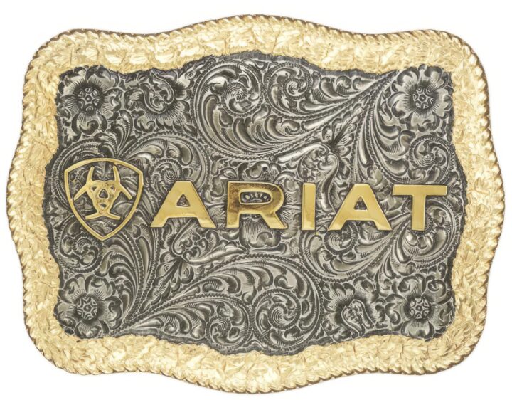ARIAT Rectangle Buckle, Silver and Gold, Shield Logo, 4-1/2 x 3-1/2