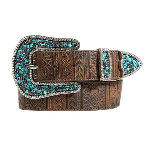 Angel Ranch Women's Belt 1 1/2'' Hand Tooled Aztec Tan, Size L