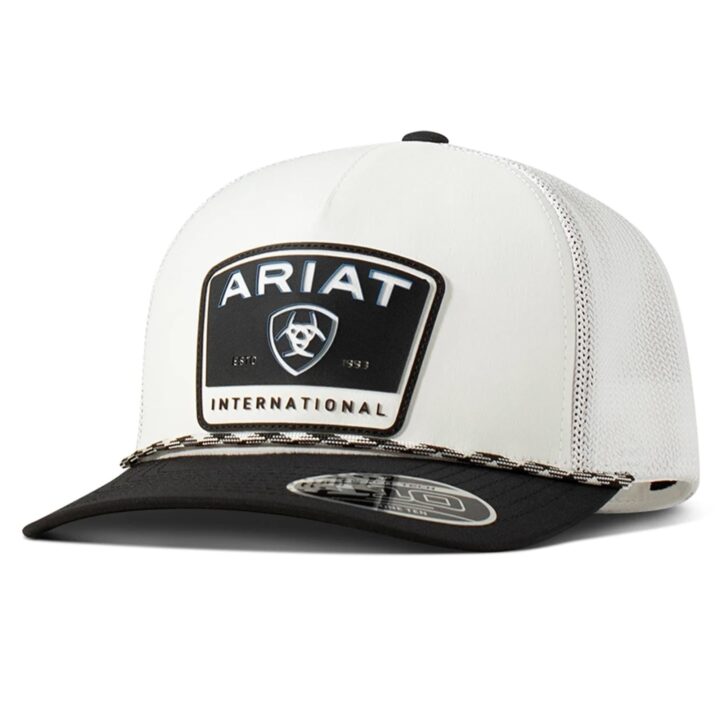 ARIAT Men's White Flexfit 110 Trucker Cap with Rubber Patch