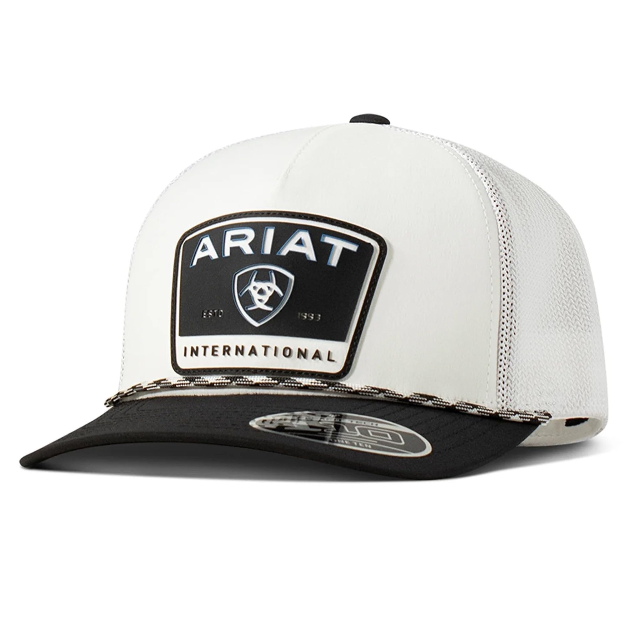 ARIAT Men's White Flexfit 110 Trucker Cap with Rubber Patch