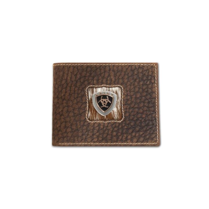 ARIAT Men's Calf Hair Inlay Concho Leather Bifold Wallet