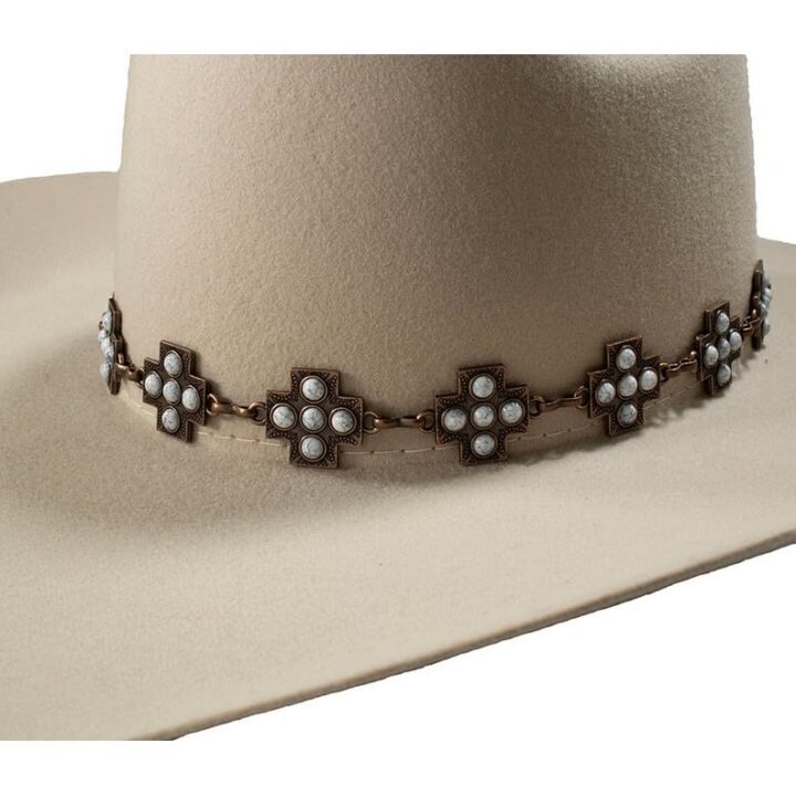 3D Western Hat Band Southwest Cross Concho Inlay White D740002805