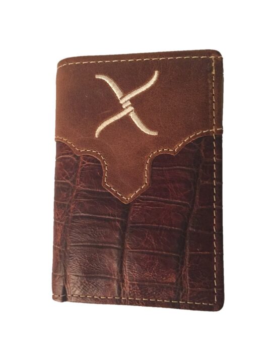 Twisted X Gator Leather Trifold Wallet with Twisted X Logo, Brown, Medium