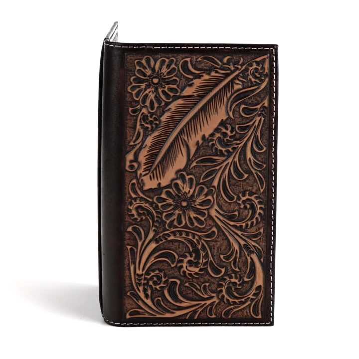 ARIAT Men's Rodeo Wallet, Genuine Leather, Feather Embossed, Brown