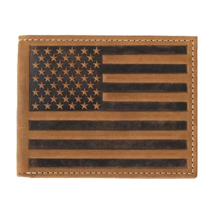 Nocona Belt Co. Men's Bifold Embossed Flag Wallet, Brown