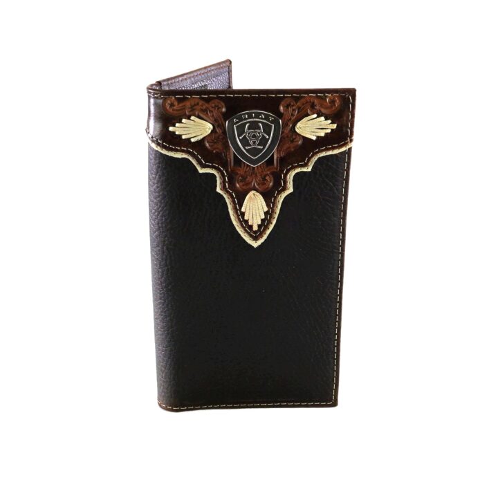 ARIAT Men's Rodeo Wallet, Embossed Overlay, Ivory Trim, Medium Brown
