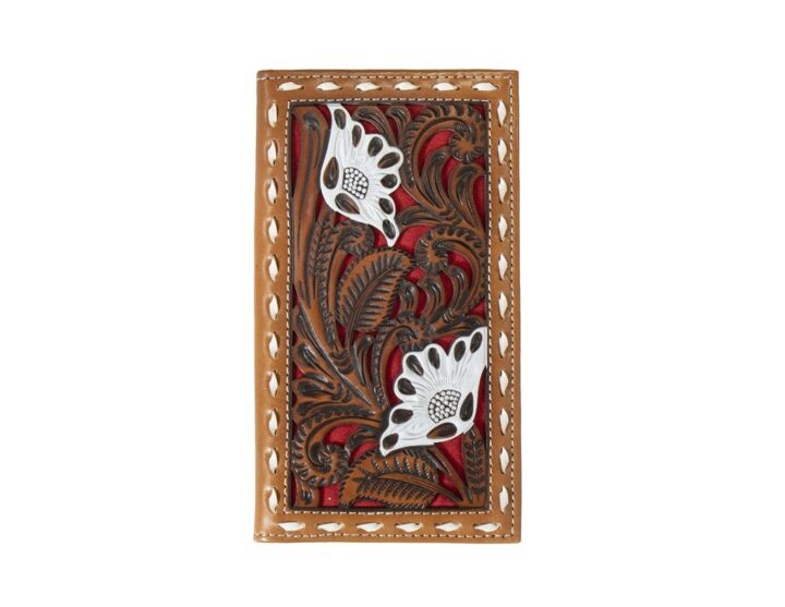 Nocona Western Wallet Men Rodeo Floral Suede Underlay Tan Red N5414804
